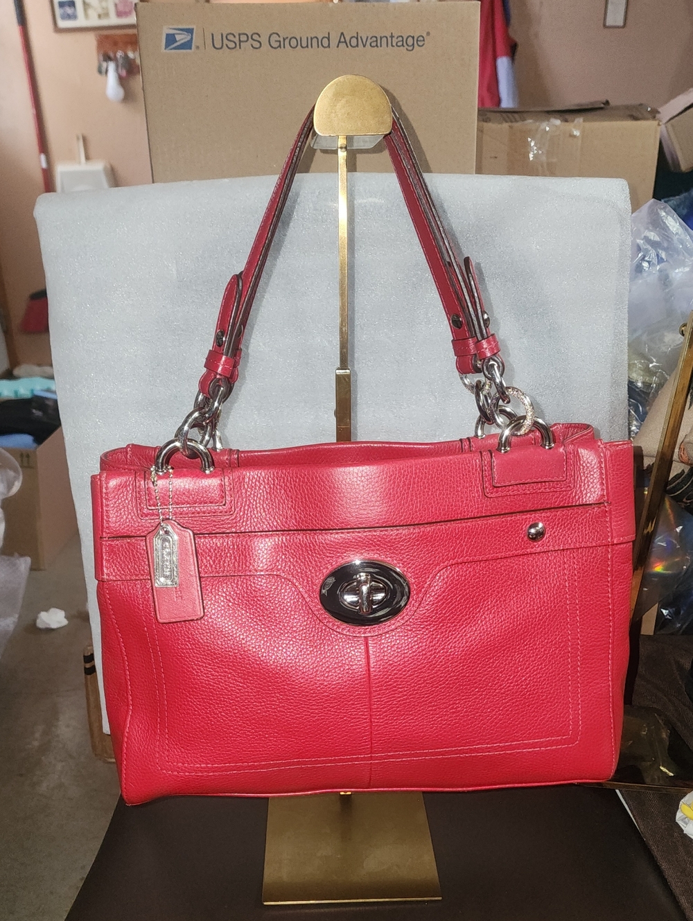 Coach 2011 Red Leather 2 Section ShoulderTote 2 Hang Tags Euc